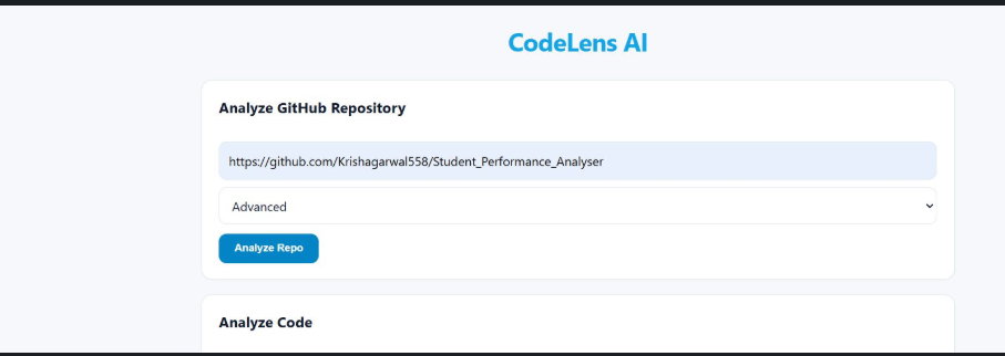 CodeLens AI repository analysis UI