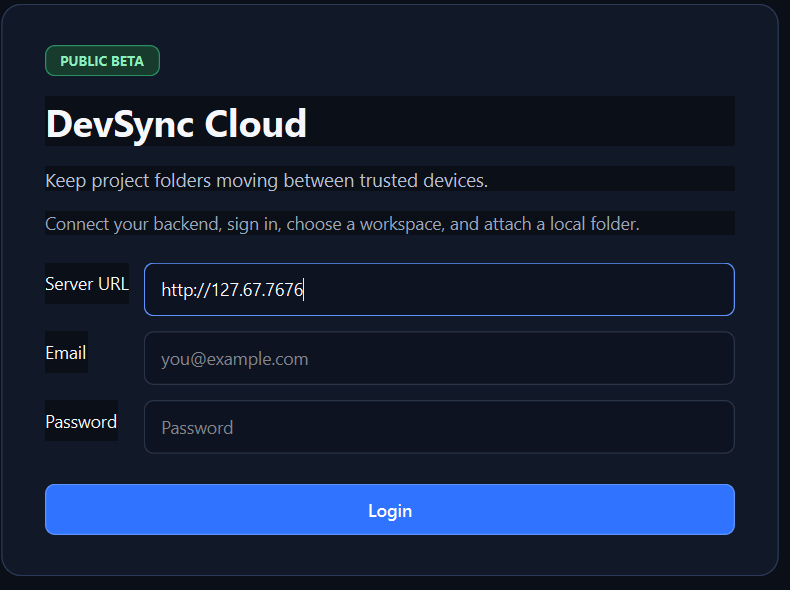 DevSync Cloud desktop application screenshot